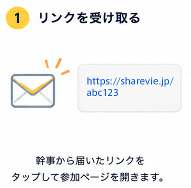 ステップ1: リンクを受け取る — 幹事から届いたリンクをタップして参加ページを開きます。